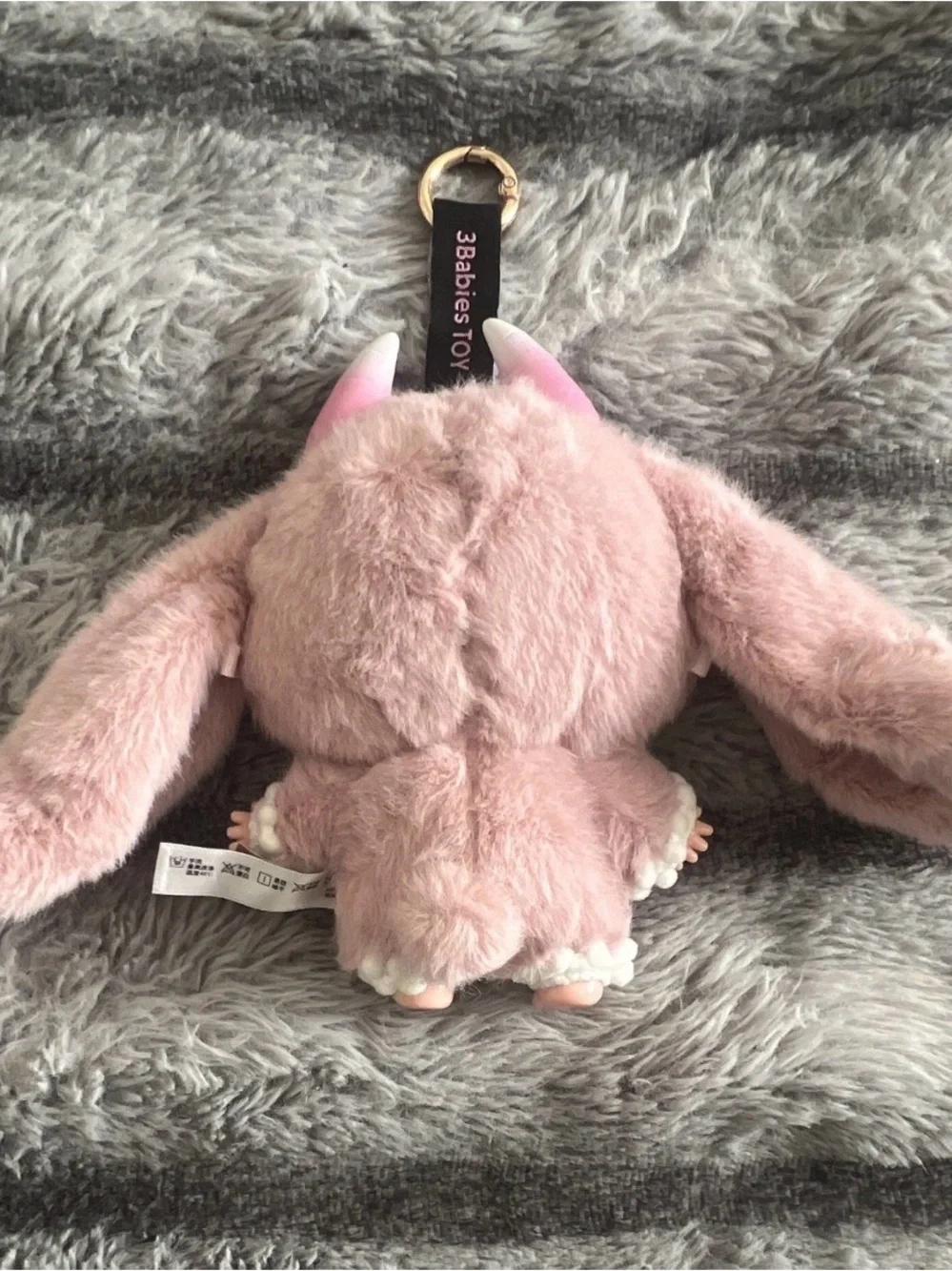 Plush Pink Horn Bunny Bag Accessory w/Little Cute Bow Tie
